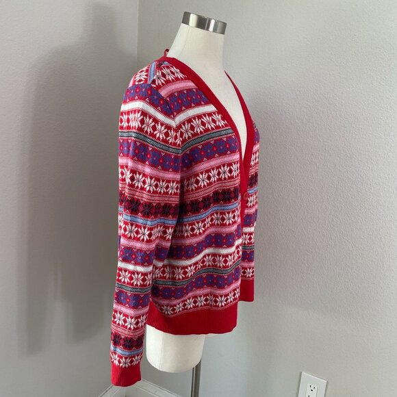 Lane Bryant Womens Plus 18/20 Cardigan Sweater Red Fair Isle Cotton Blend Knit - Picture 4 of 11